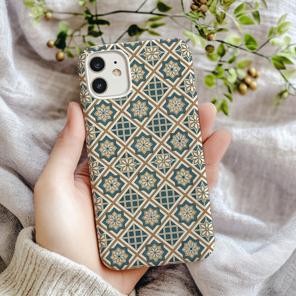 Beige Flowers Blue Diamonds Geometric Patterns Custom Phone Case - Walk Greener