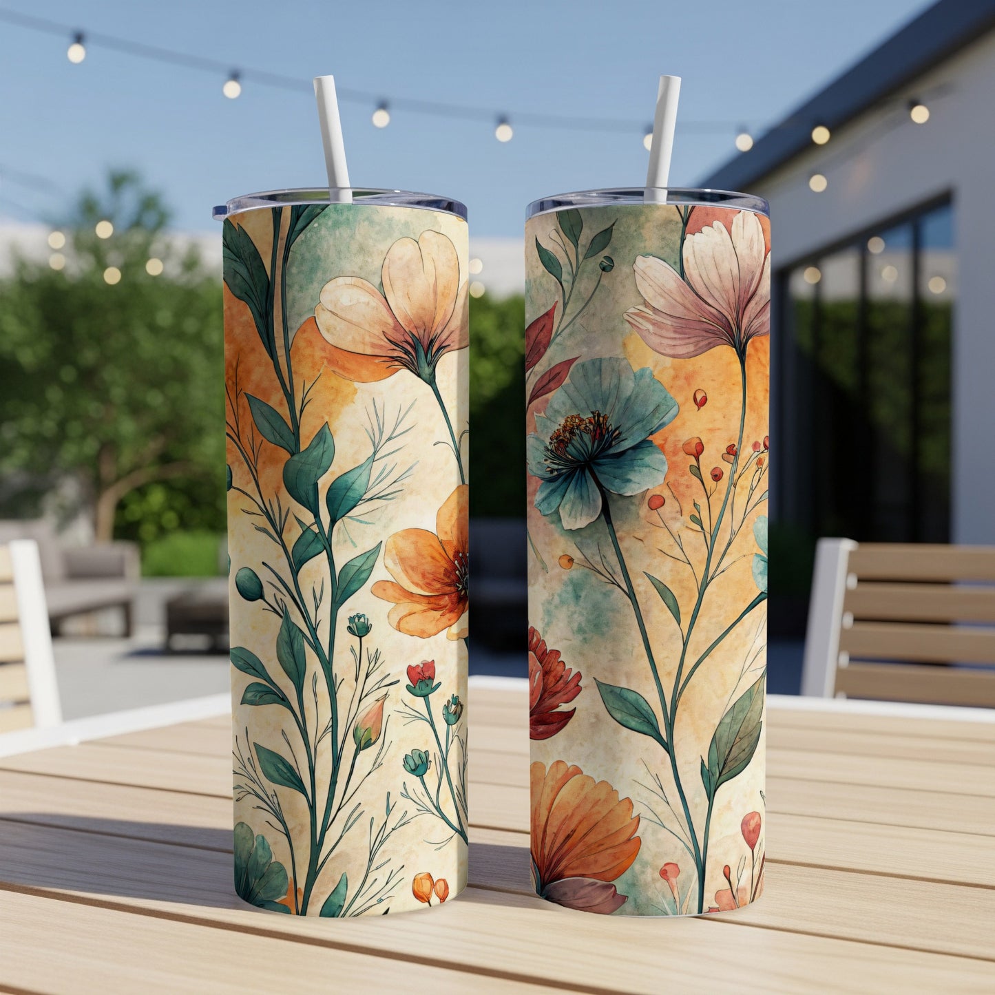Watercolor Floral Pattern Botanical 20 oz Skinny Tumbler - Walk Greener