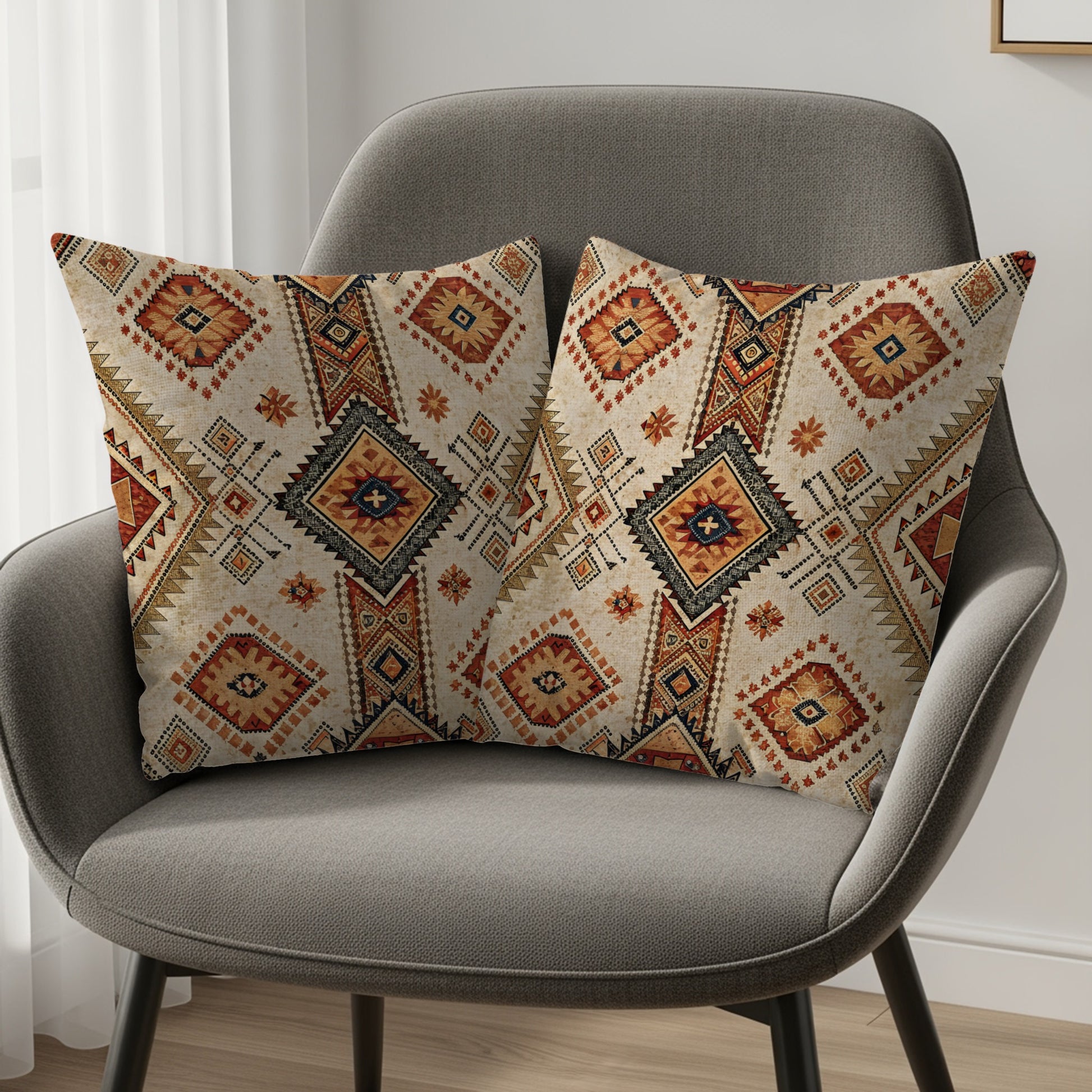 Tribal Geometric Pattern Rich Colors Detail Texture Throw Pillows - Walk Greener