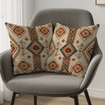 Tribal Geometric Pattern Rich Colors Detail Texture Throw Pillows - Walk Greener