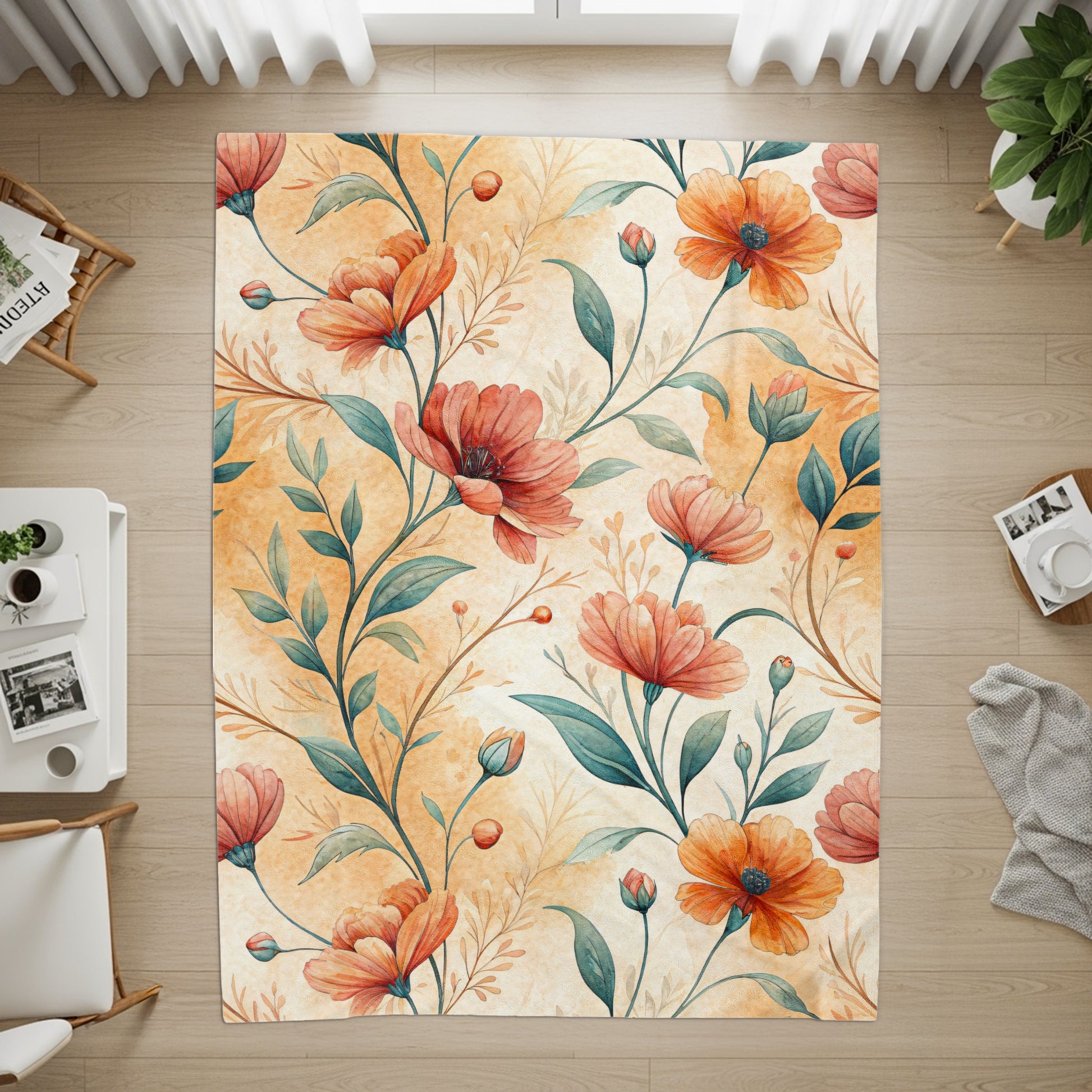 Elegant Orange Flowers Buds With Green Leaves Pattern - Walk Greener