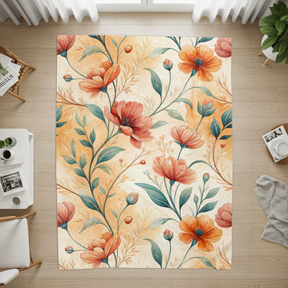 Elegant Orange Flowers Buds With Green Leaves Pattern - Walk Greener