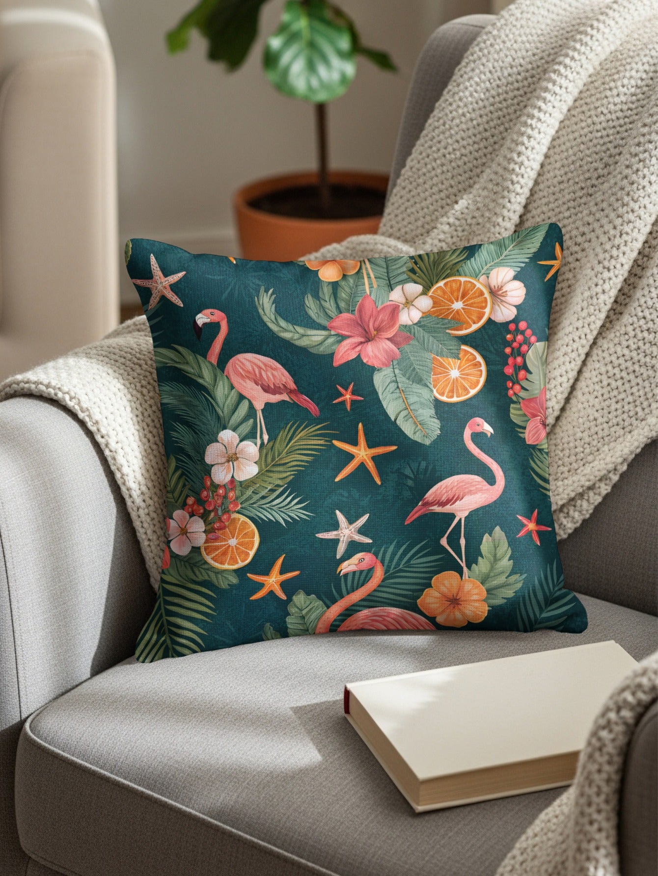 Tropical Flamingo Design Throw Pillow for Home Decor