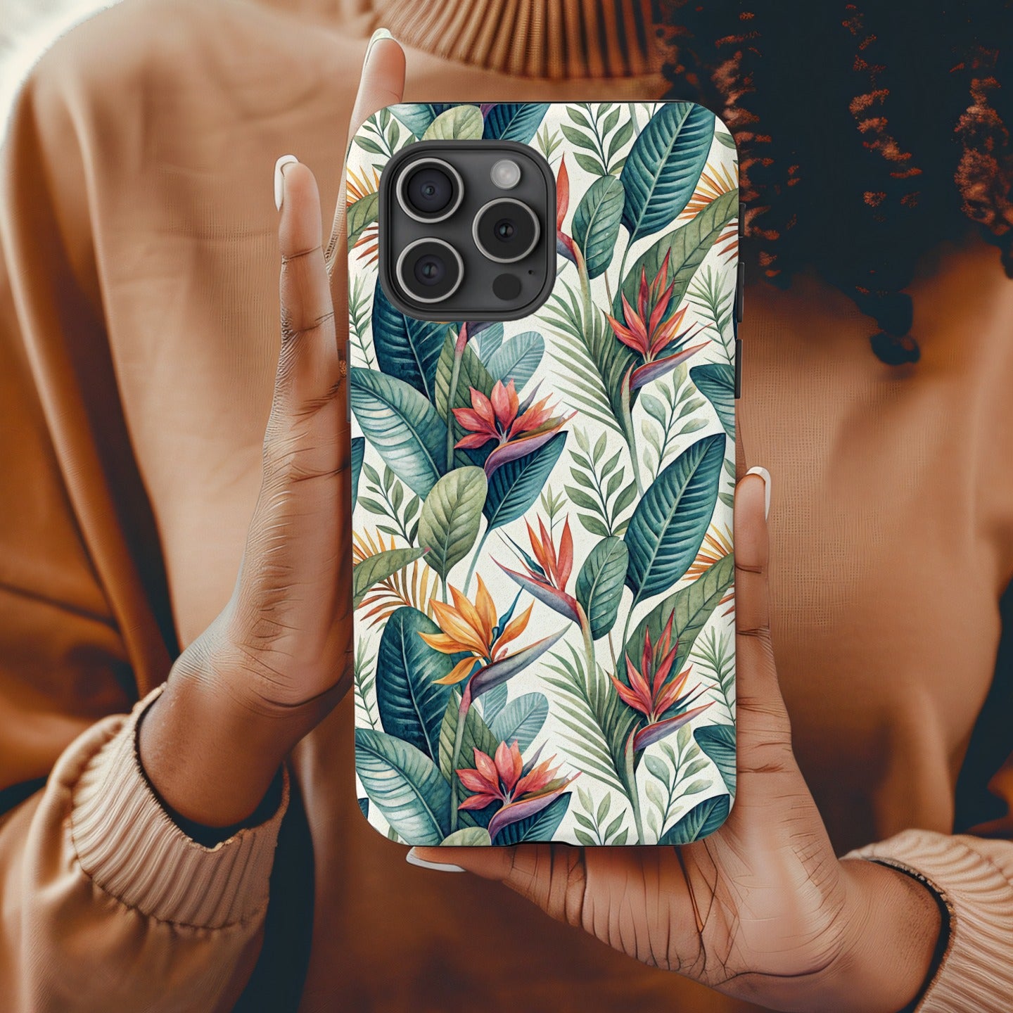 Tropical Floral Pattern Smartphone Case with Vibrant Leaves