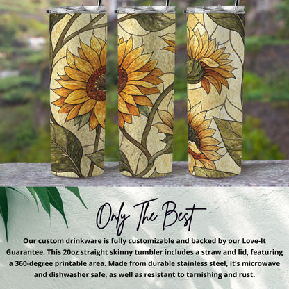 Sunflower Bloom Stained Glass Style Design 20 oz Skinny Tumbler - Walk Greener