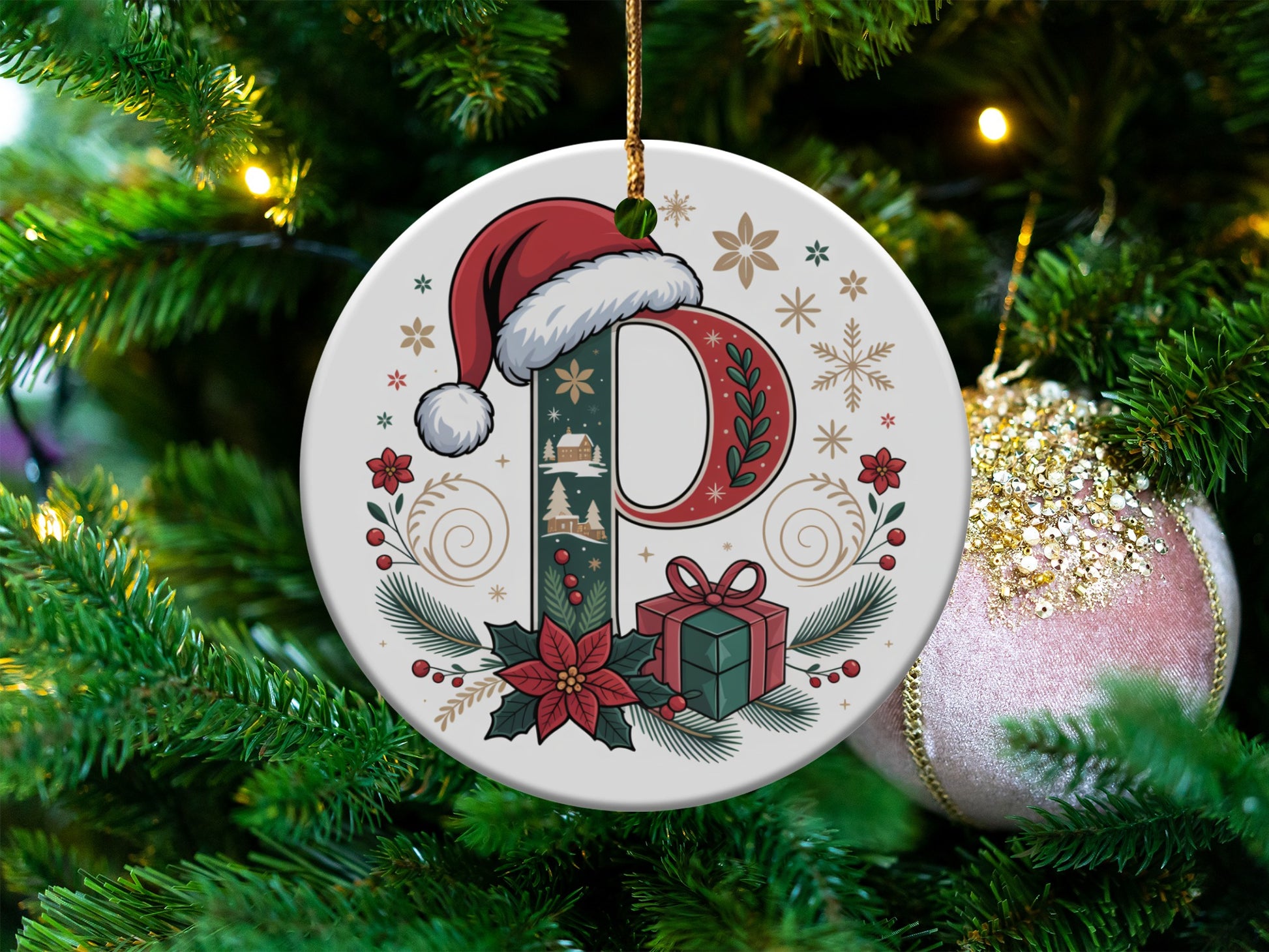 Festive P Initial Christmas Ornament product