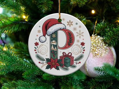Festive P Initial Christmas Ornament product