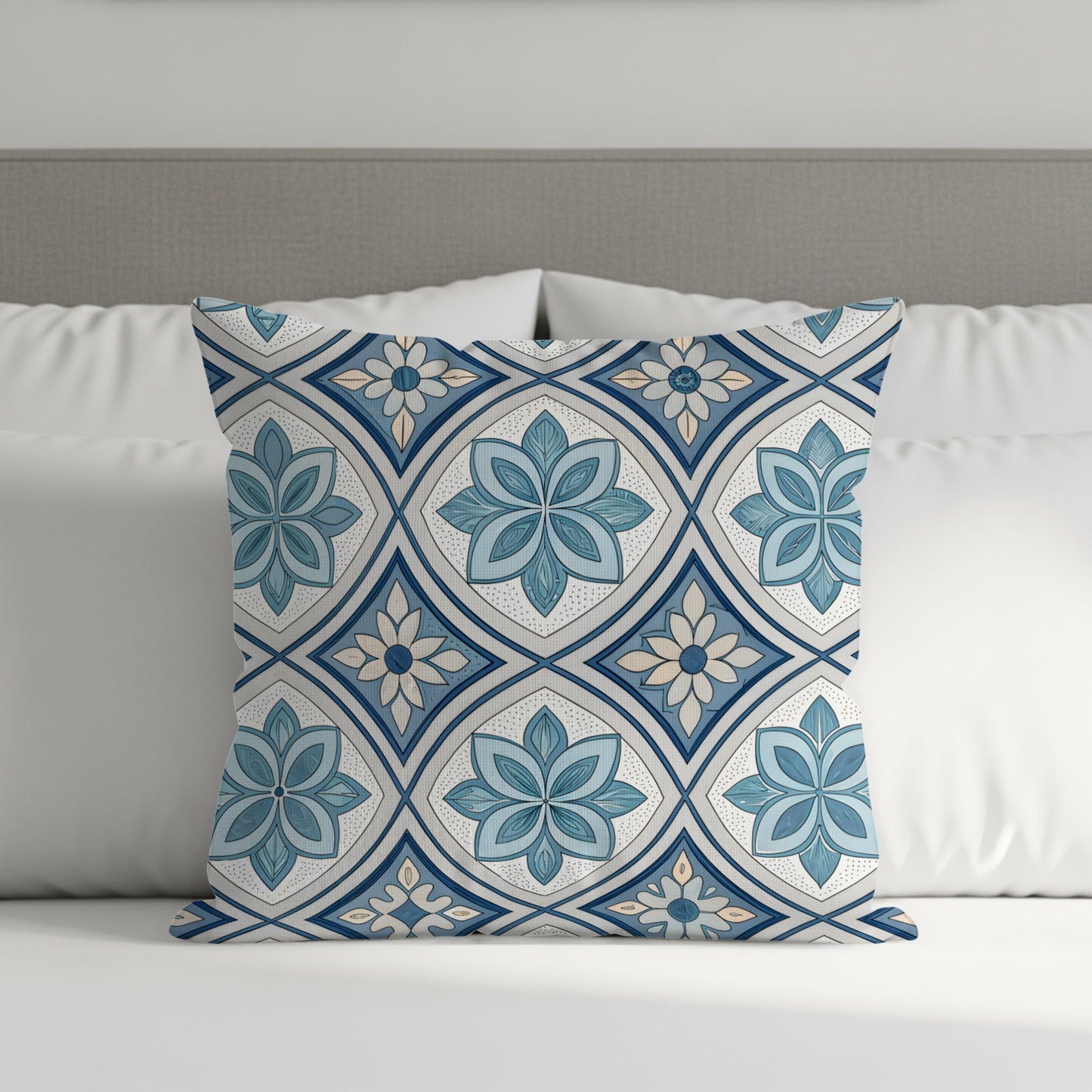 Geometric Floral Pattern Blue Decorative Pillow product