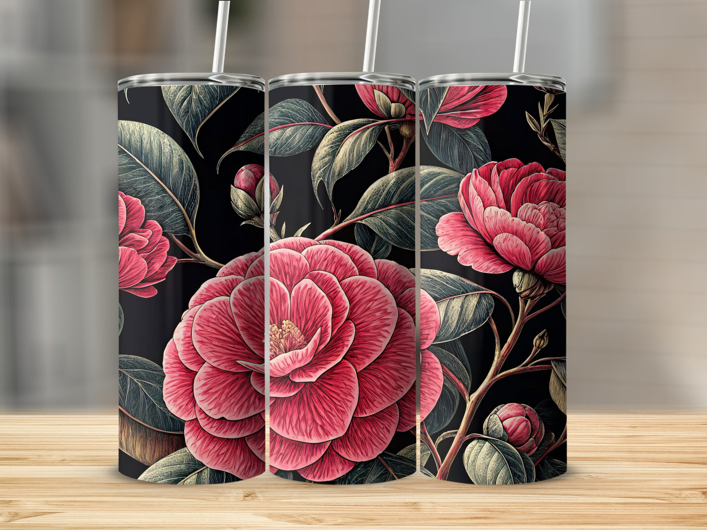 Elegant Floral Design on Black Background Tumbler