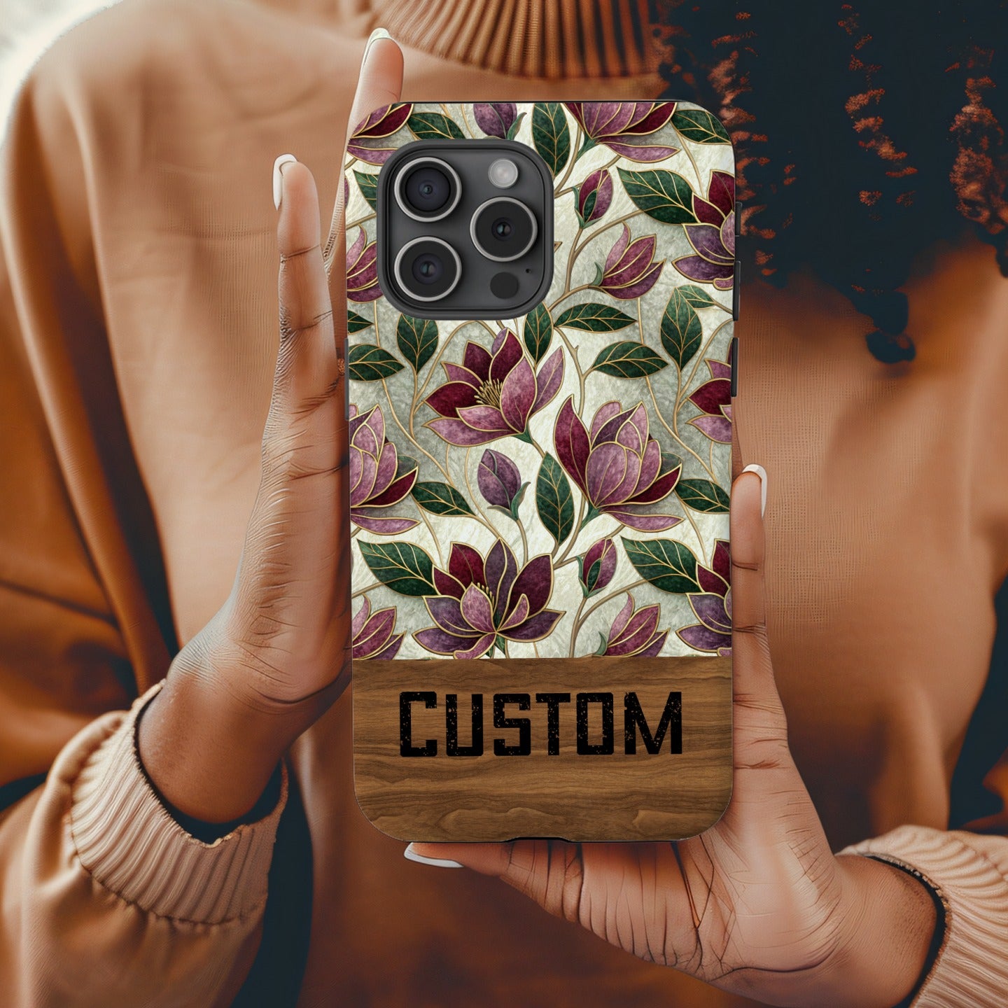 Custom Floral Design Phone Case Cover with Custom Text