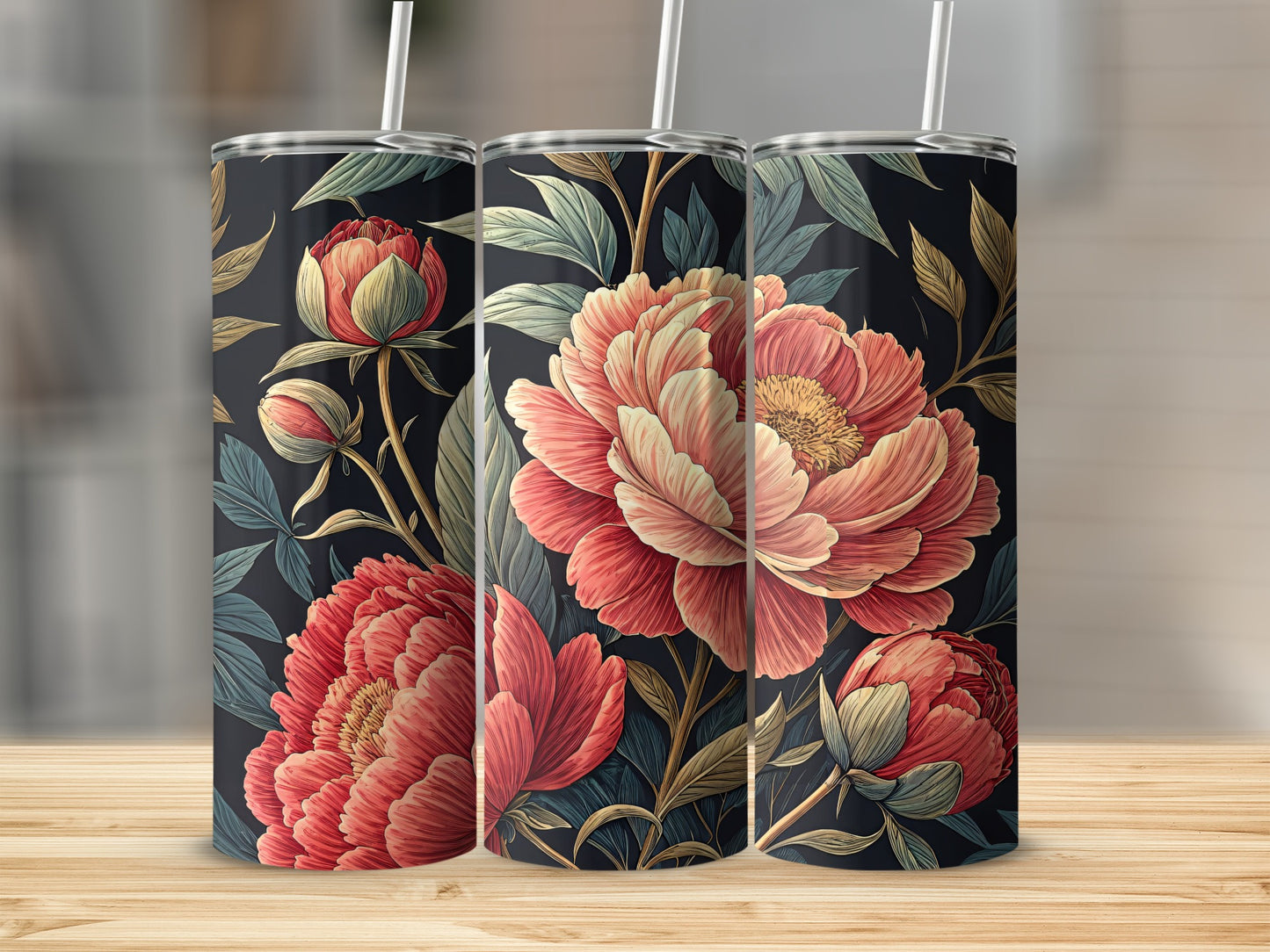 Elegant Floral Insulated Tumbler with Straw Artist Design