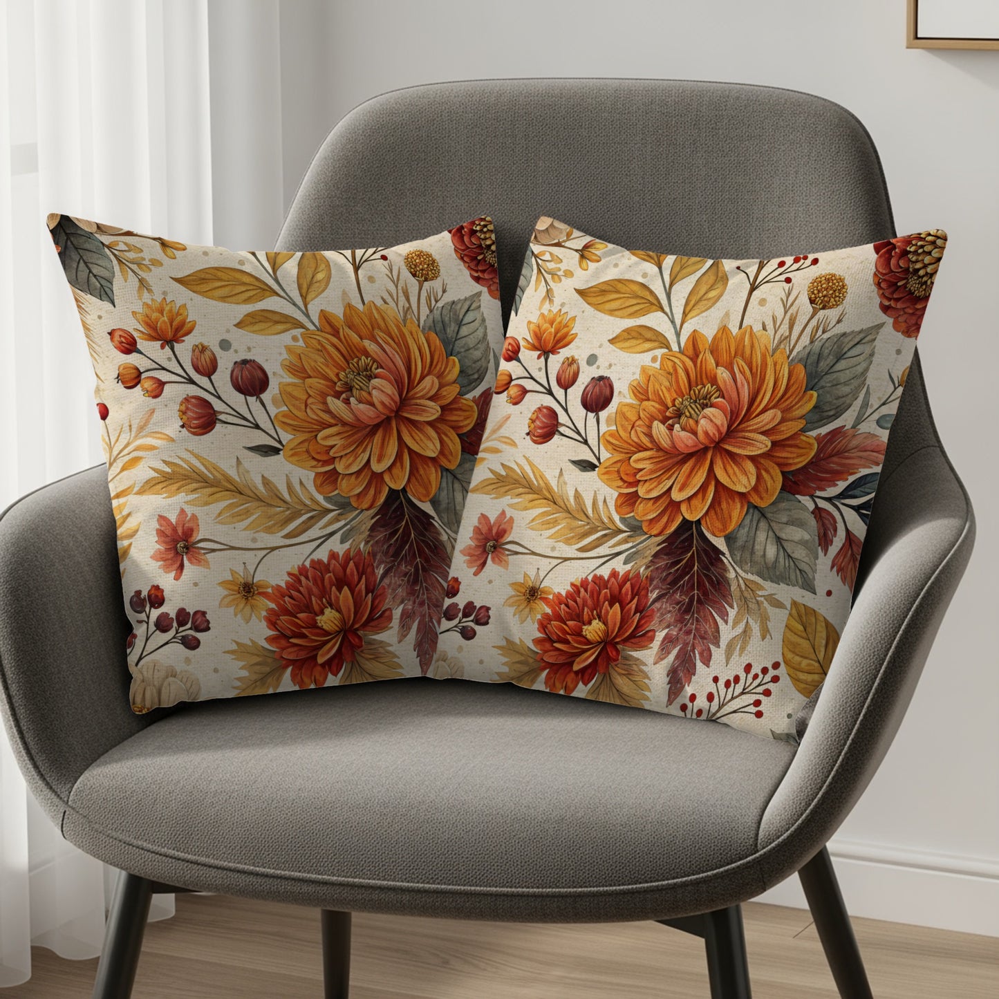 Floral Pattern Decorative Throw Pillow Cover Set