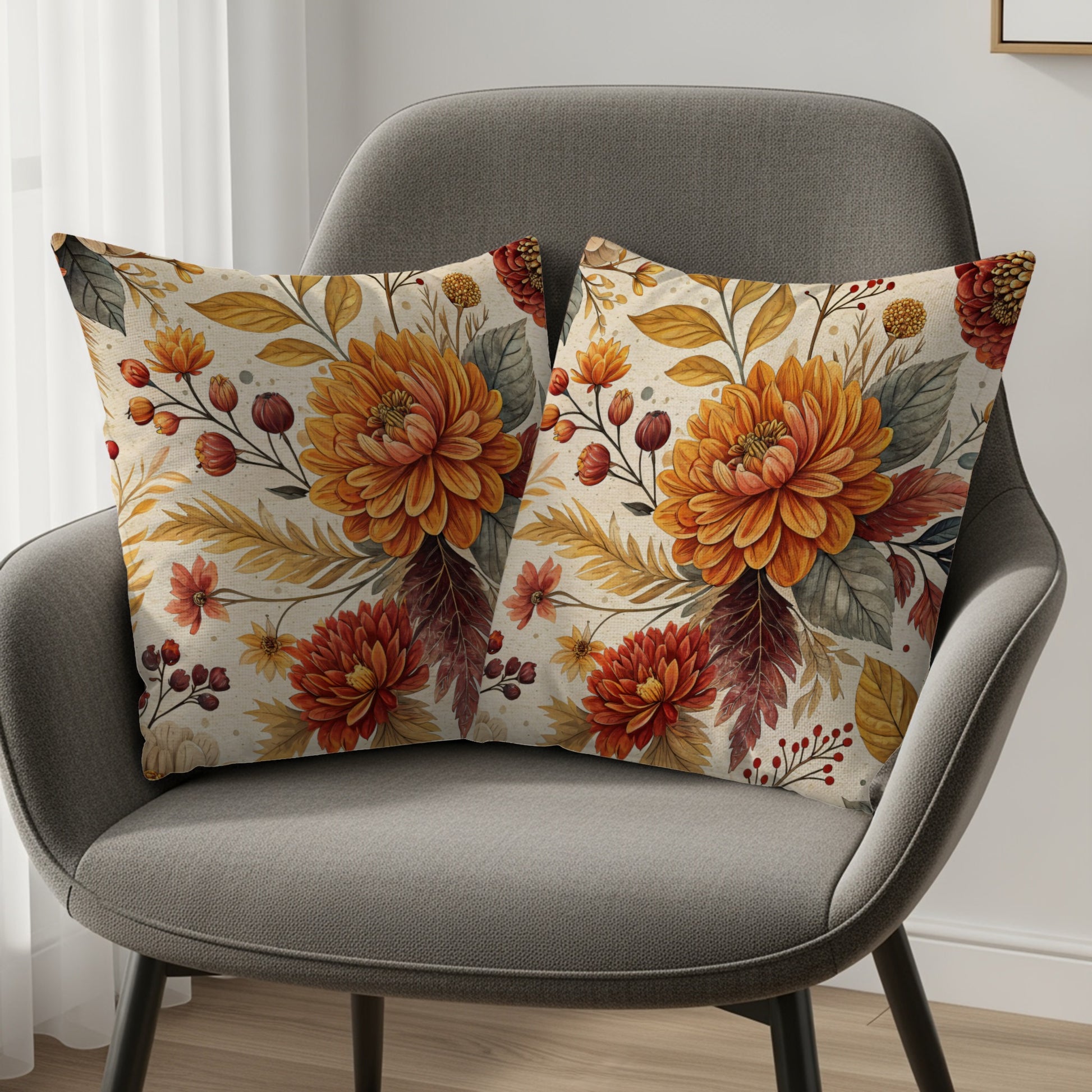 Floral Pattern Decorative Throw Pillow Cover Set