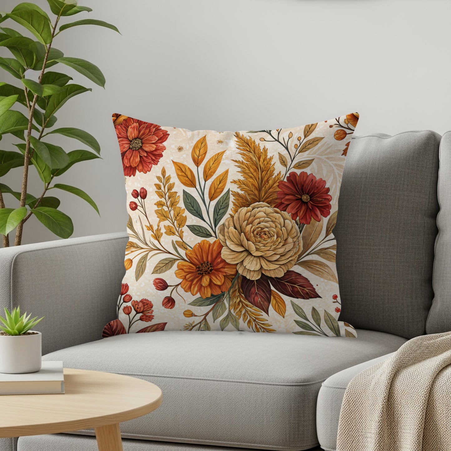Autumn Botanical Print Decorative Pillow for Home Decor