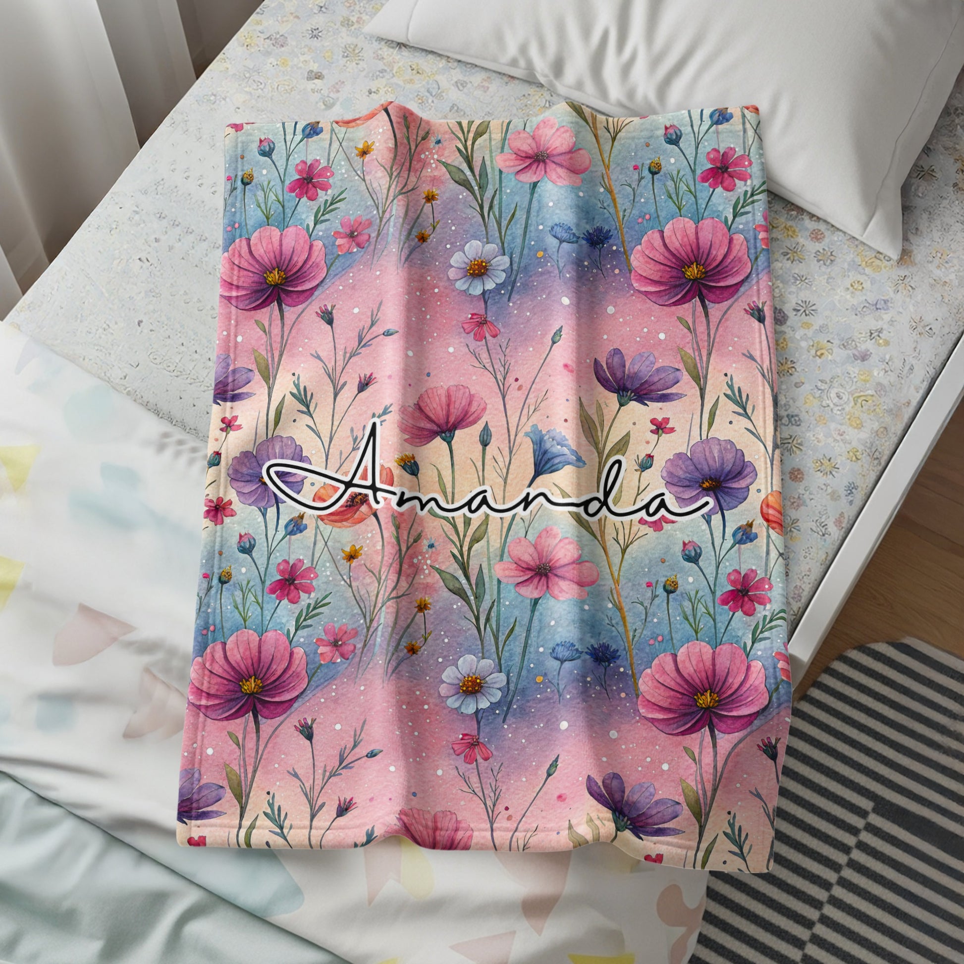 Personalized Floral Name Blanket Amanda Design