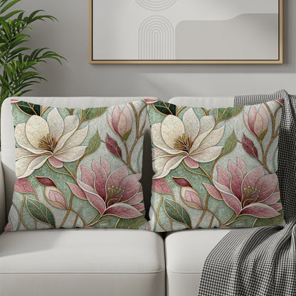 Floral Pattern Delicate Magnolia Blossoms Home Decor Throw Pillows - Walk Greener