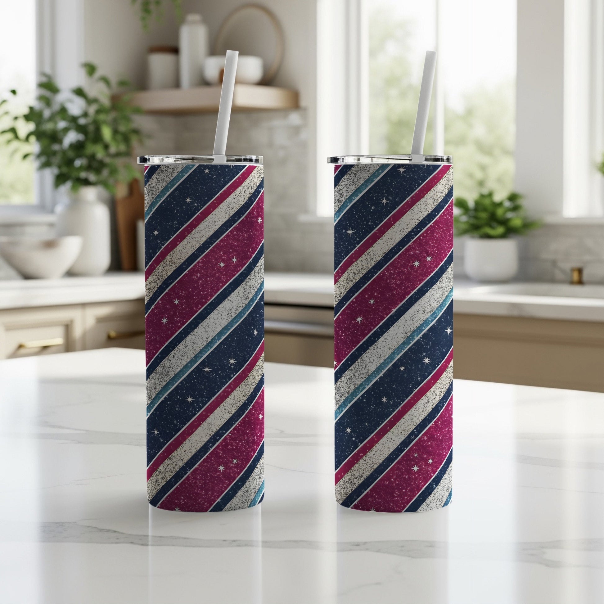 Stripped Stars Pattern Blue and Pink Design Tumbler - Walk Greener
