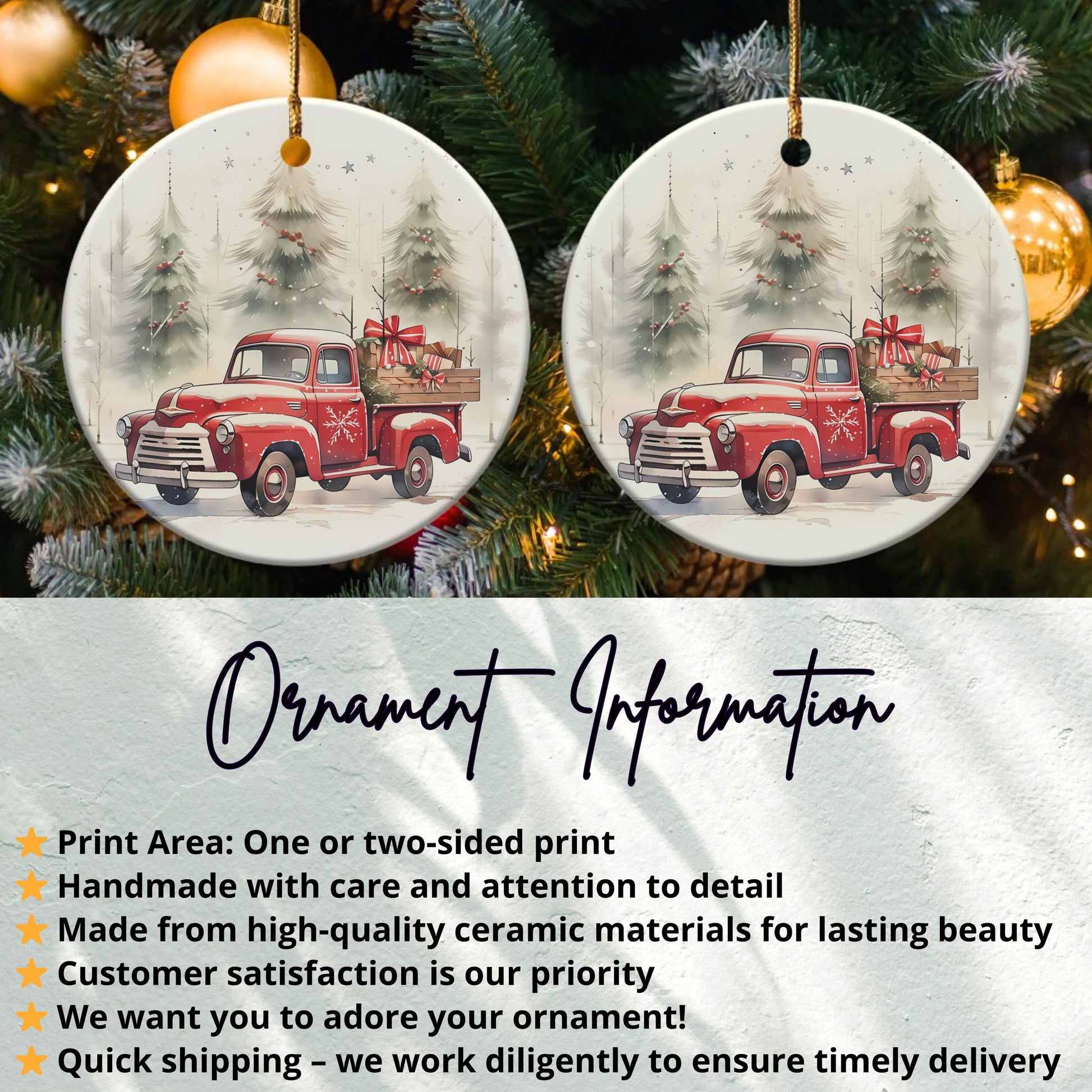 Vintage Red Truck with Christmas Gifts Ornament product