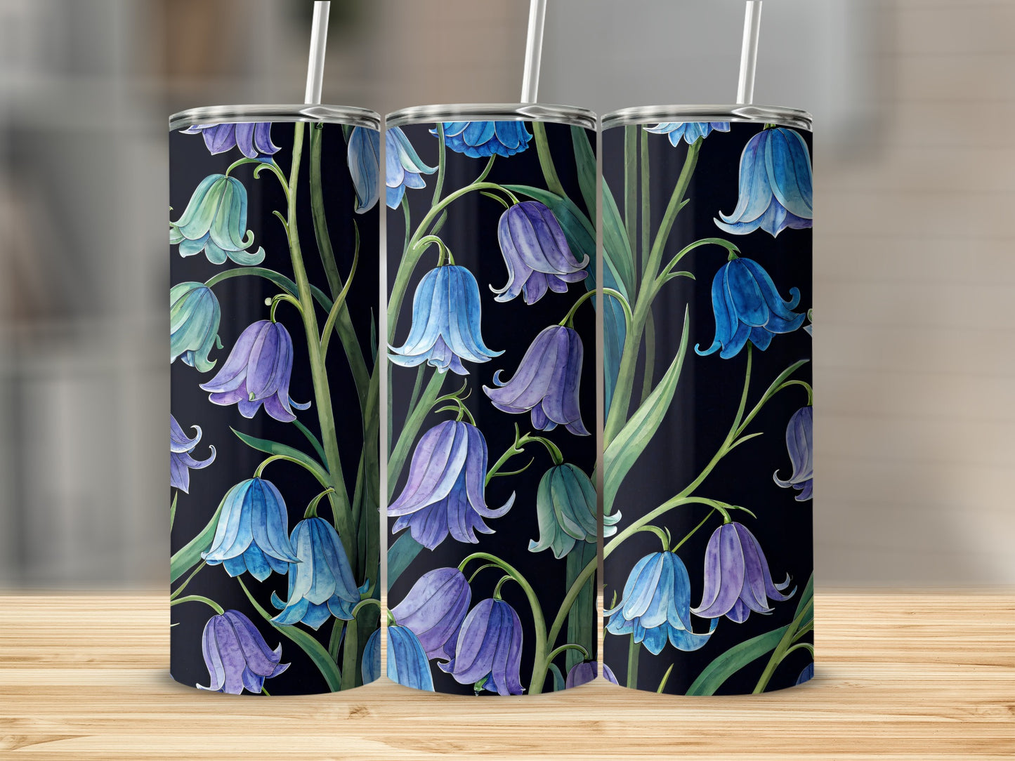 Blue and Purple Floral Patterns Stainless Tumbler