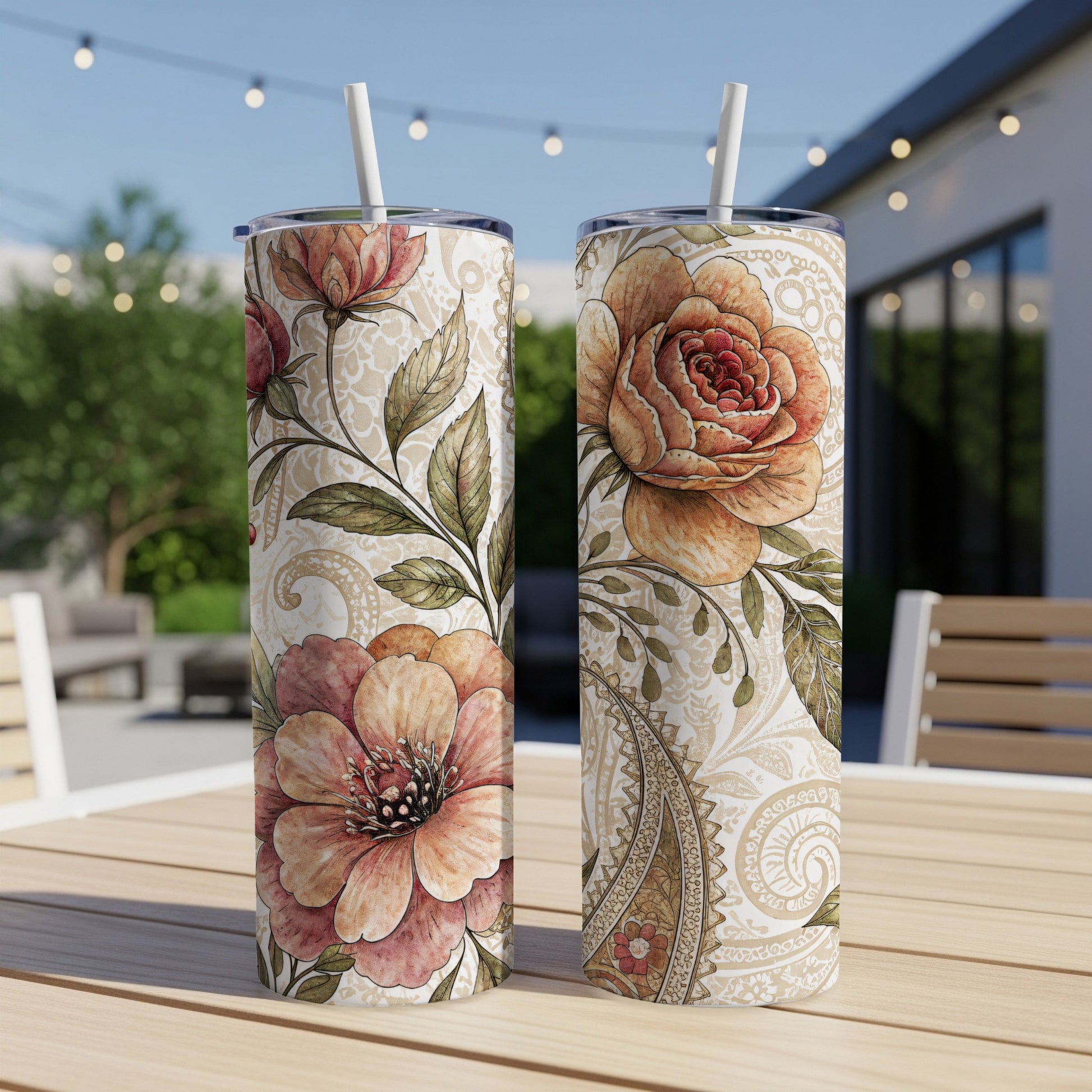 Elegant Floral Artwork Design for 20 oz Skinny Tumbler - Walk Greener