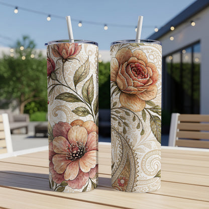 Elegant Floral Artwork Design for 20 oz Skinny Tumbler - Walk Greener