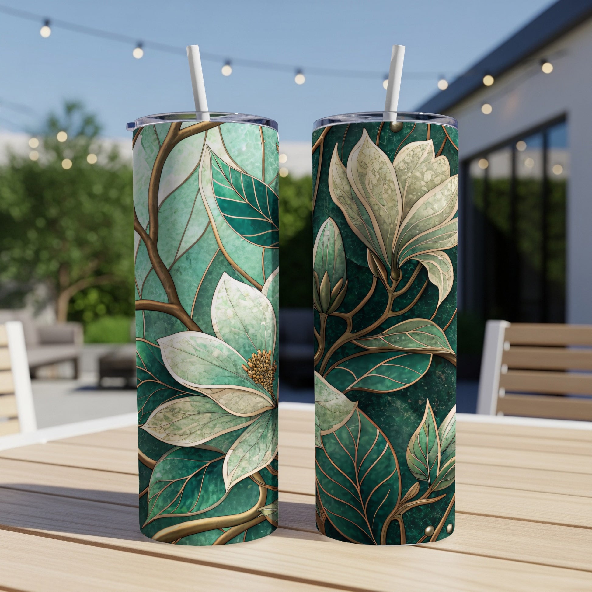Floral Design With Leaves Pattern Art For Home Decor 20 oz Skinny Tumbler - Walk Greener