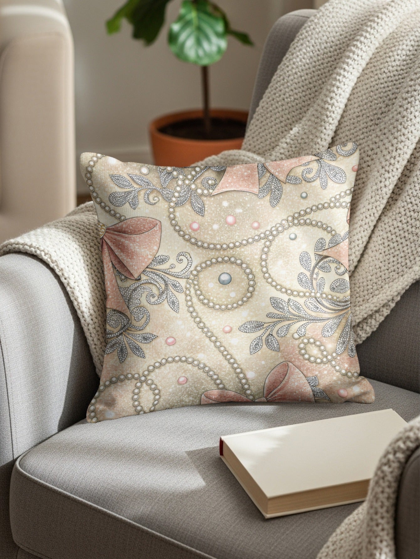 Sparkling Bows with Pearls Pattern Design Pillows & Pillow Cases - Walk Greener