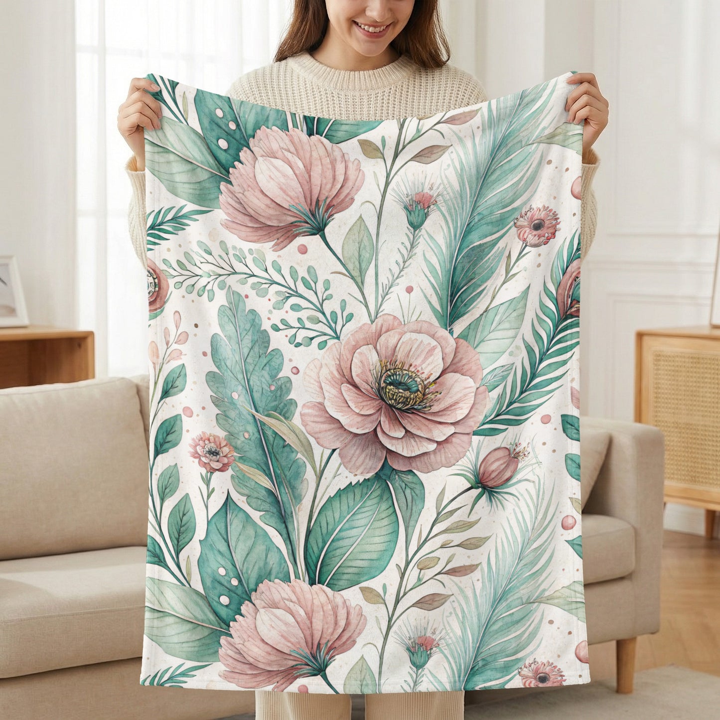 Floral Harmony Dreamy Botanical Watercolor Velveteen Plush Blankets - Walk Greener