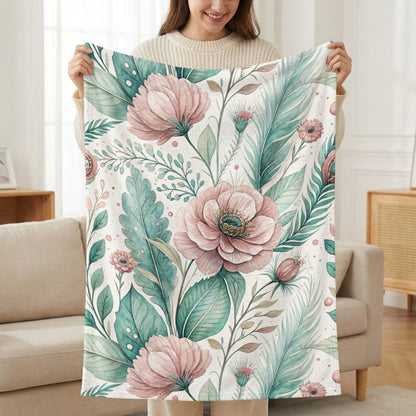 Floral Harmony Dreamy Botanical Watercolor Velveteen Plush Blankets - Walk Greener