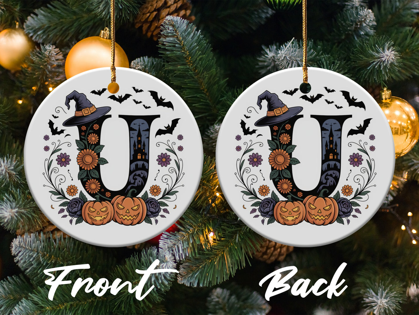 Custom Halloween Theme Letter U Christmas Ornament product