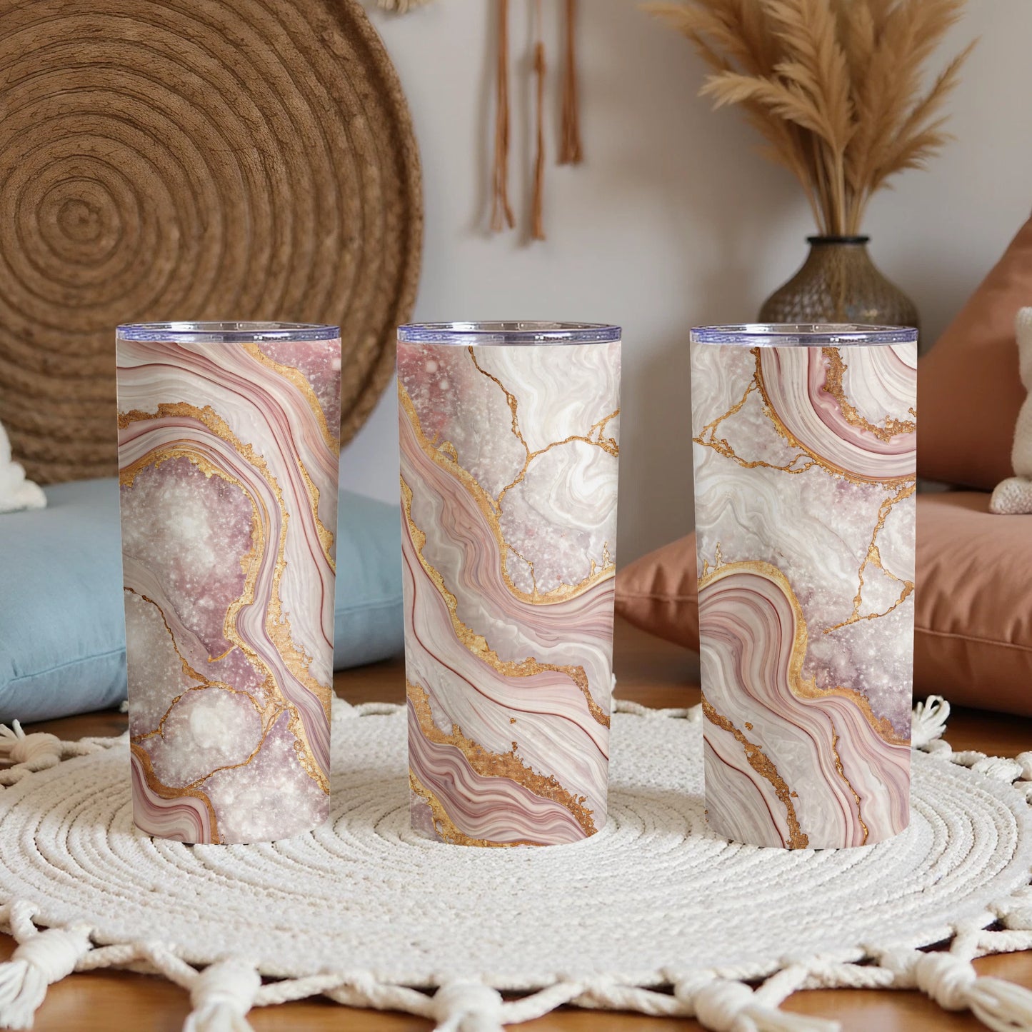 Elegant Geode Design Tumbler with Lid for Beverage