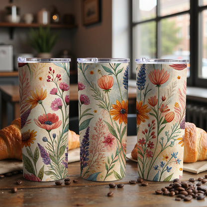 Vibrant Wildflower Meadow Floral Pattern 20 oz Skinny Tumbler - Walk Greener