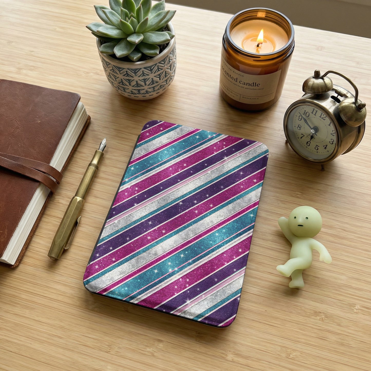 Colorful Striped Design with Galaxy Elements Notebook