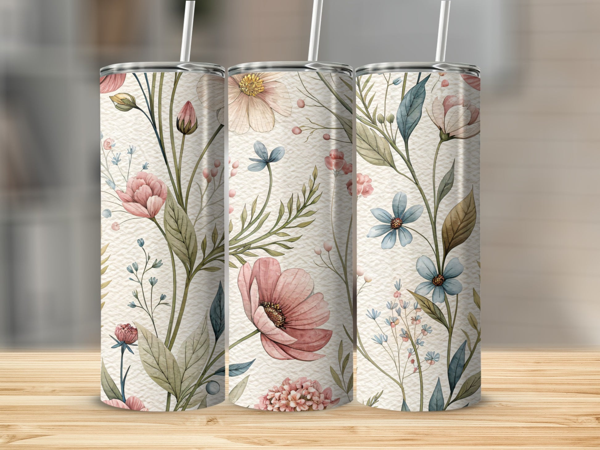 Watercolor Floral Pattern With Pastel Background 20 oz Skinny Tumbler - Walk Greener