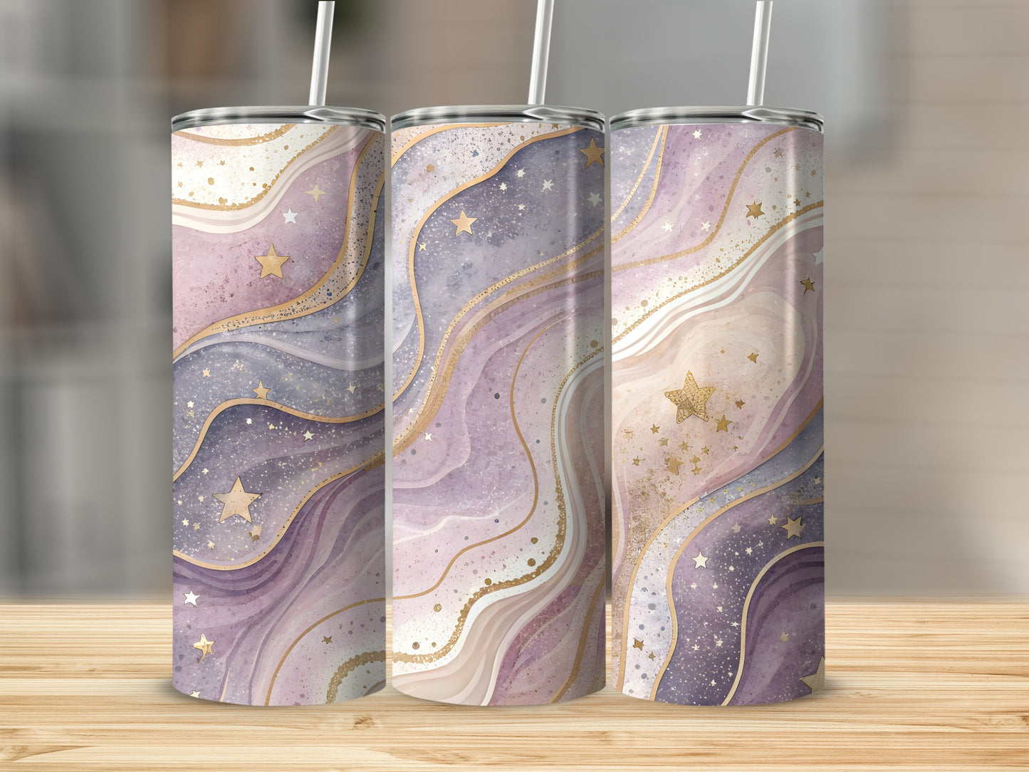 Cosmic Starry Night Lavender and Gold Tumbler