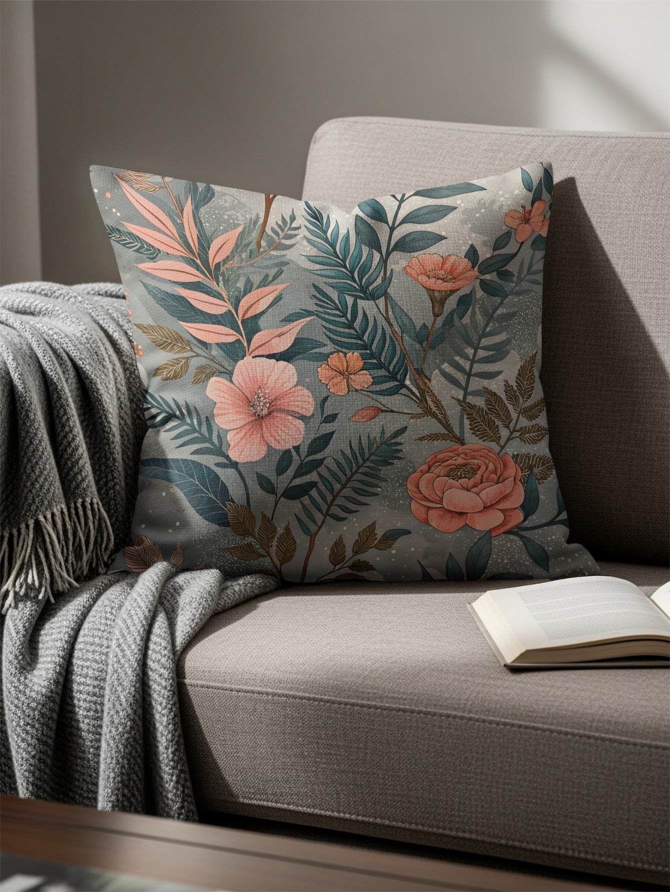 Elegant Cushion with Botanical Floral Design Pillow