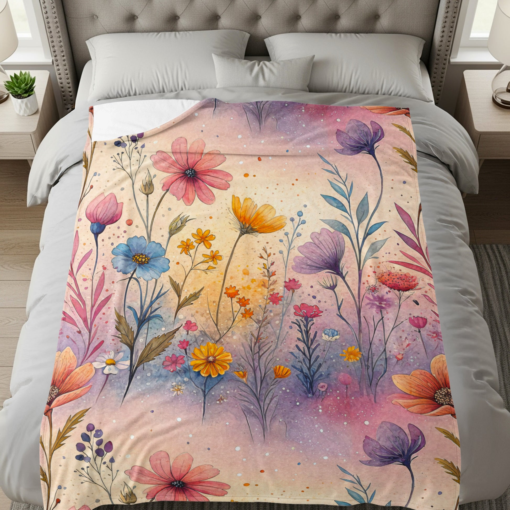 Watercolor Floral Garden Dream Artistic Velveteen Plush Blankets - Walk Greener