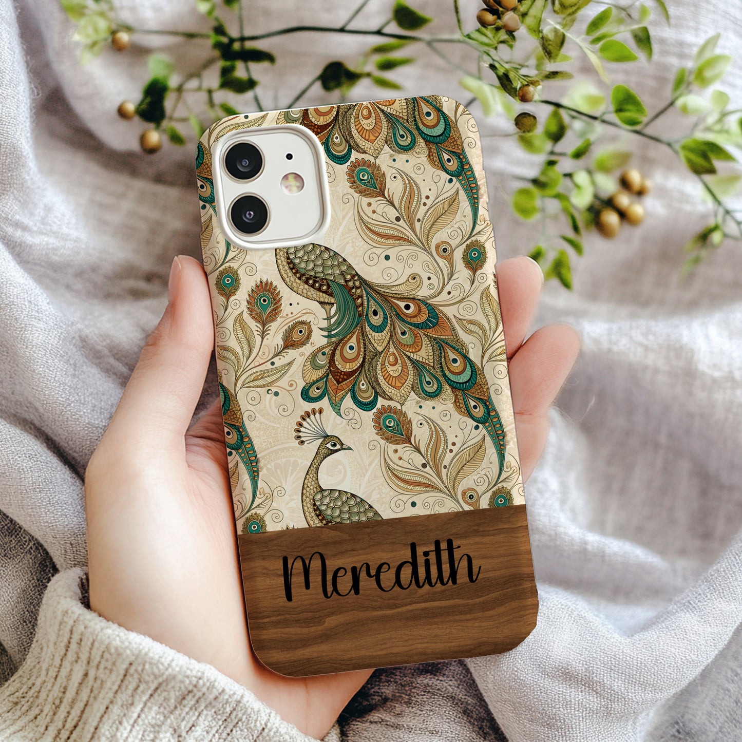 Peacock Feather Design with Custom Name Phone Case