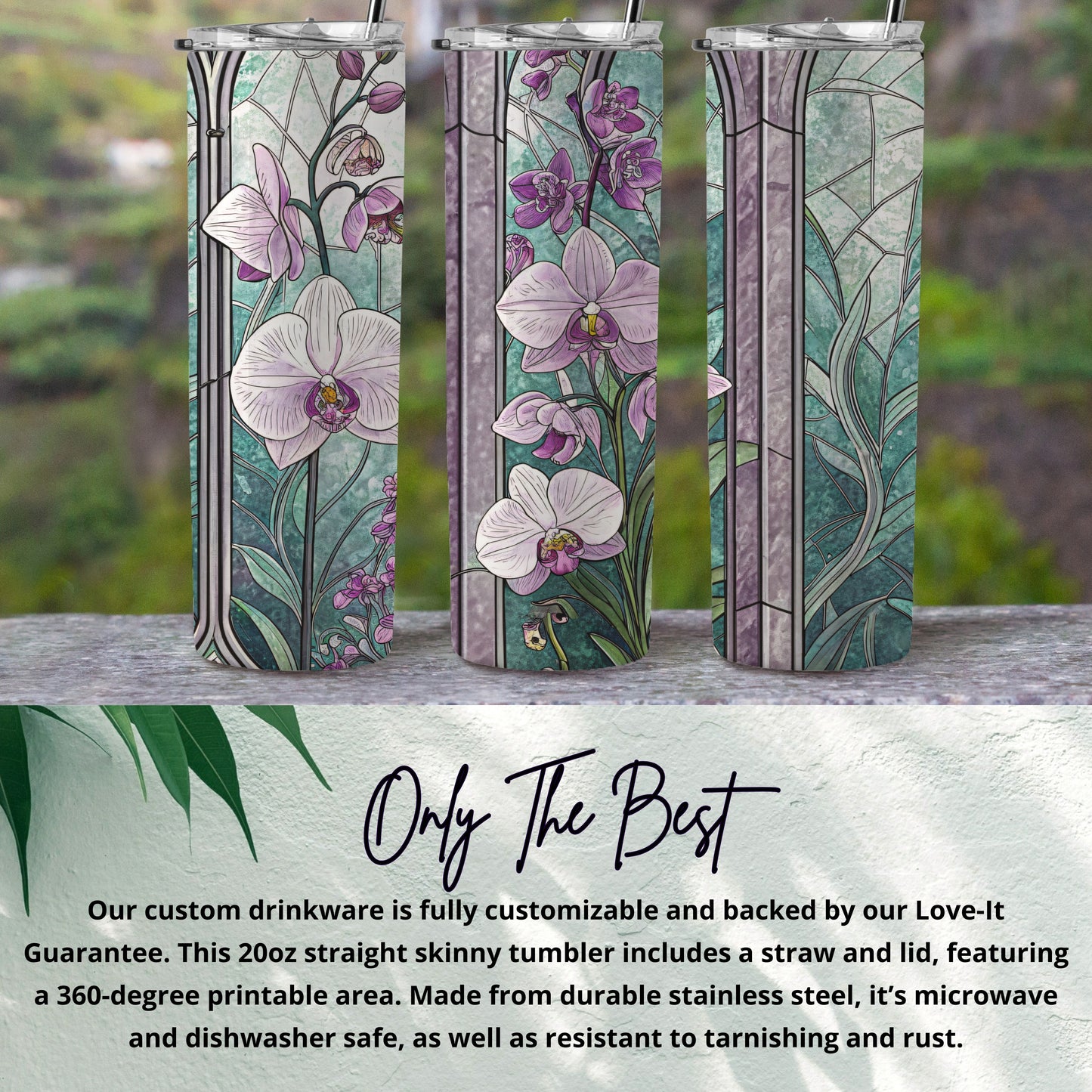 Stained Glass Orchid Florals Design Premium Style - Walk Greener