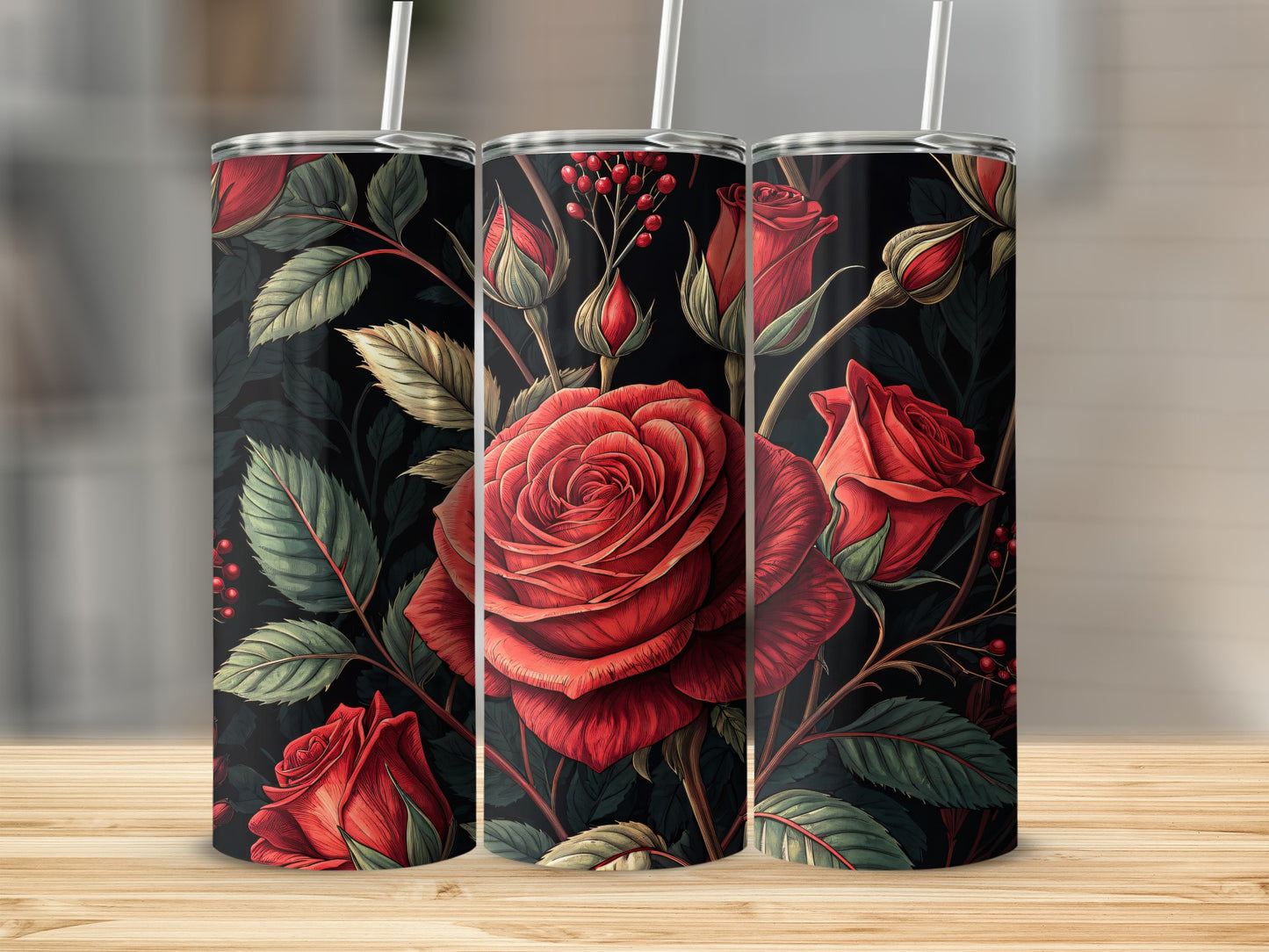 Elegant Red Rose Floral Design Skinny Tumbler Product