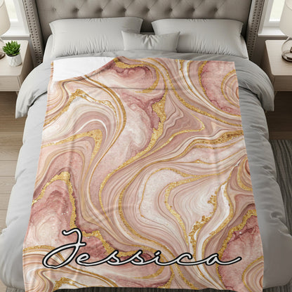 Personalized Pink and Gold Marble Pattern Blanket