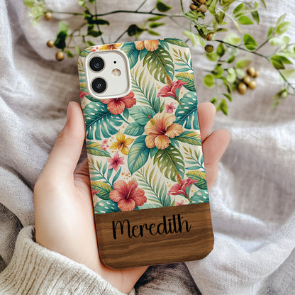 Tropical Floral Custom Name iPhone Case