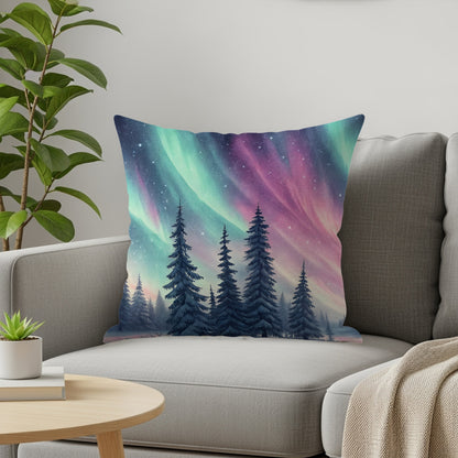 Northern Lights and Pine Trees Decorative Pillow Product