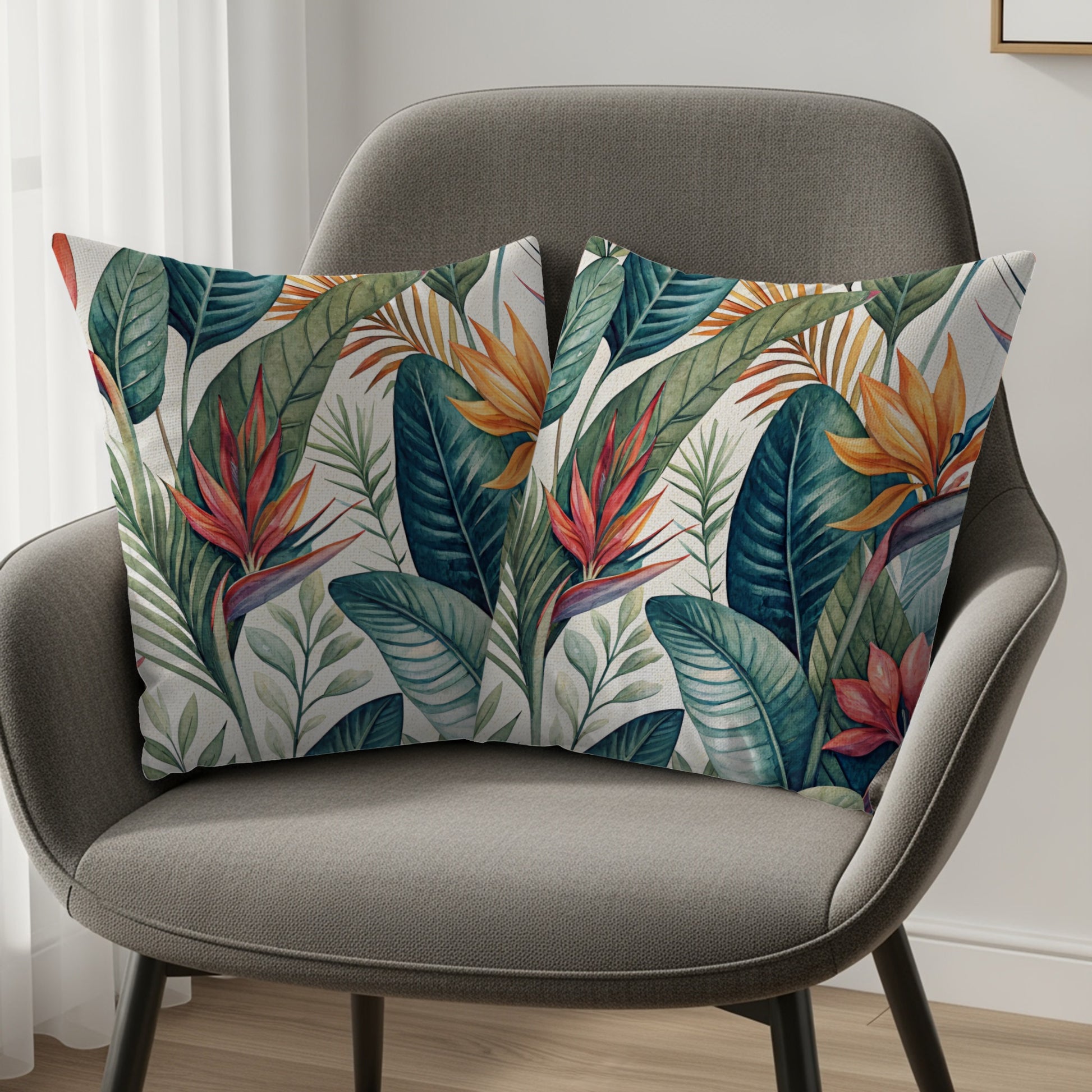 Vibrant Tropical Leaves and Exotic Blooms Pattern Pillows & Pillow Cases - Walk Greener