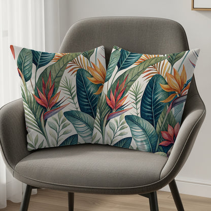 Vibrant Tropical Leaves and Exotic Blooms Pattern Pillows & Pillow Cases - Walk Greener