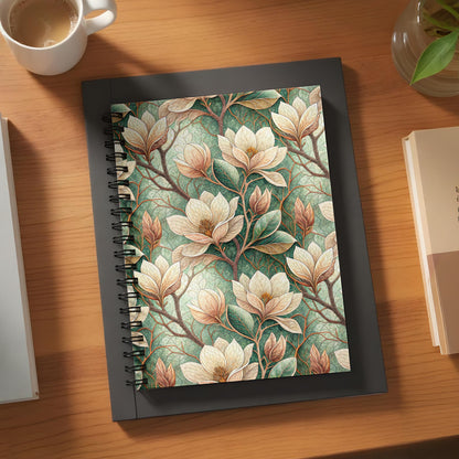 Elegant Floral Design Green and White Spiral Notebook