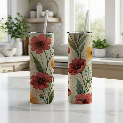 Watercolor Floral Delight Design 20 oz Skinny Tumbler - Walk Greener