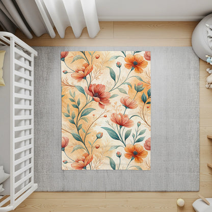 Elegant Orange Flowers Buds With Green Leaves Pattern - Walk Greener