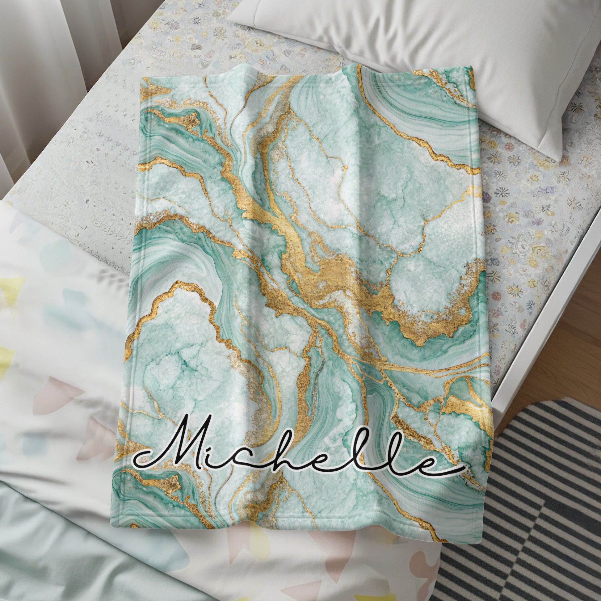 Custom Green Marble Design Personalized Blanket
