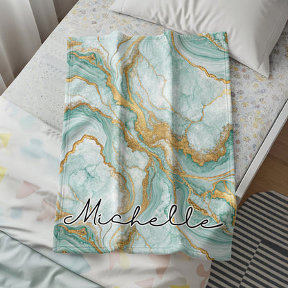Custom Green Marble Design Personalized Blanket